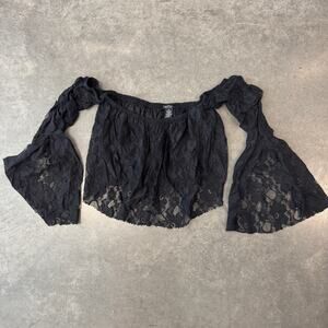 Vintage Y2K Rue 21 Black Ruffle Flare Sleeve Lace Off Shoulder Blouse Medium